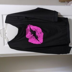 Lips print off shoulder long sleeve shirt